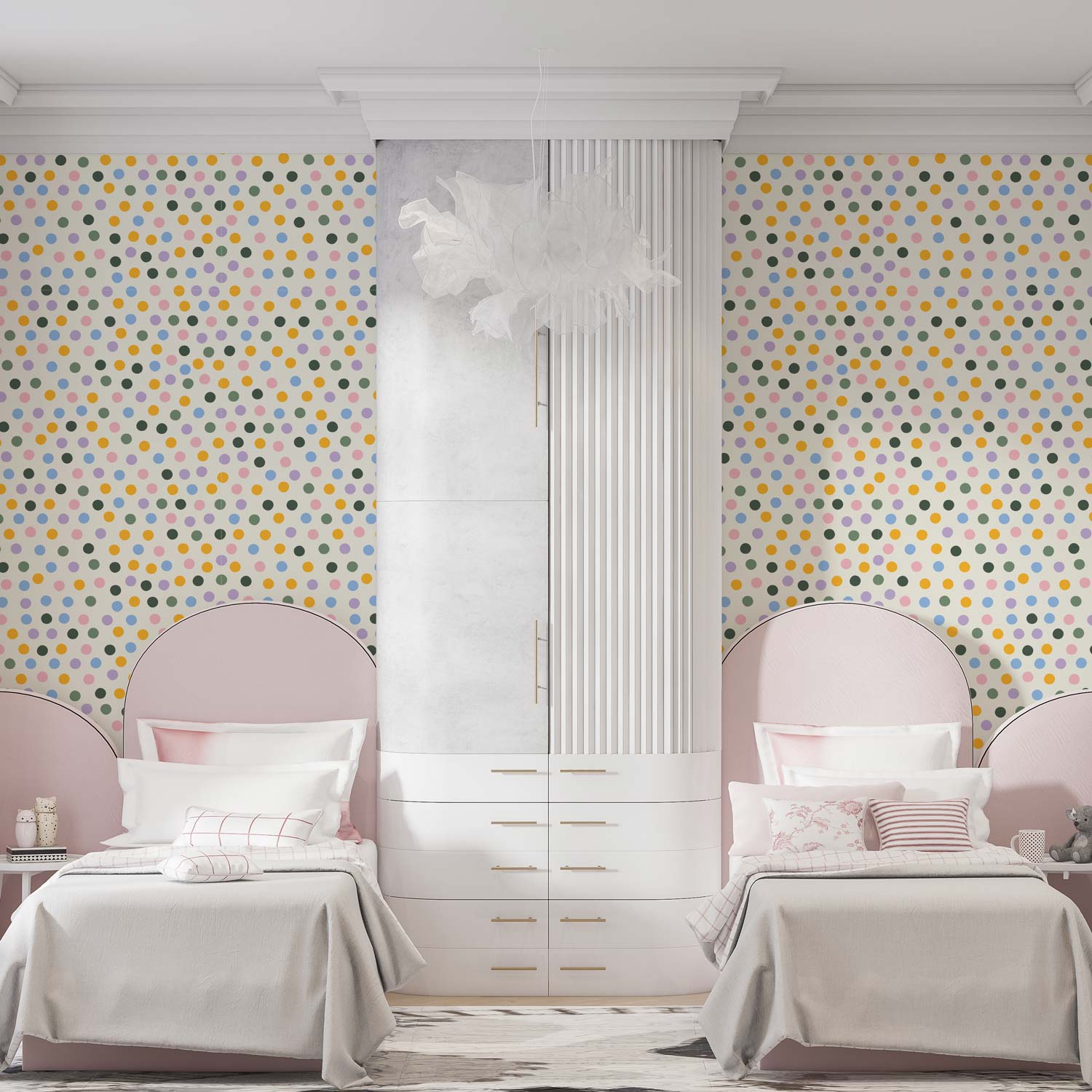 ELLIE - Papier peint pois multicolores chambre jumelles