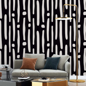 ERNEST - Papier peint noir et blanc rayures abstraites salon