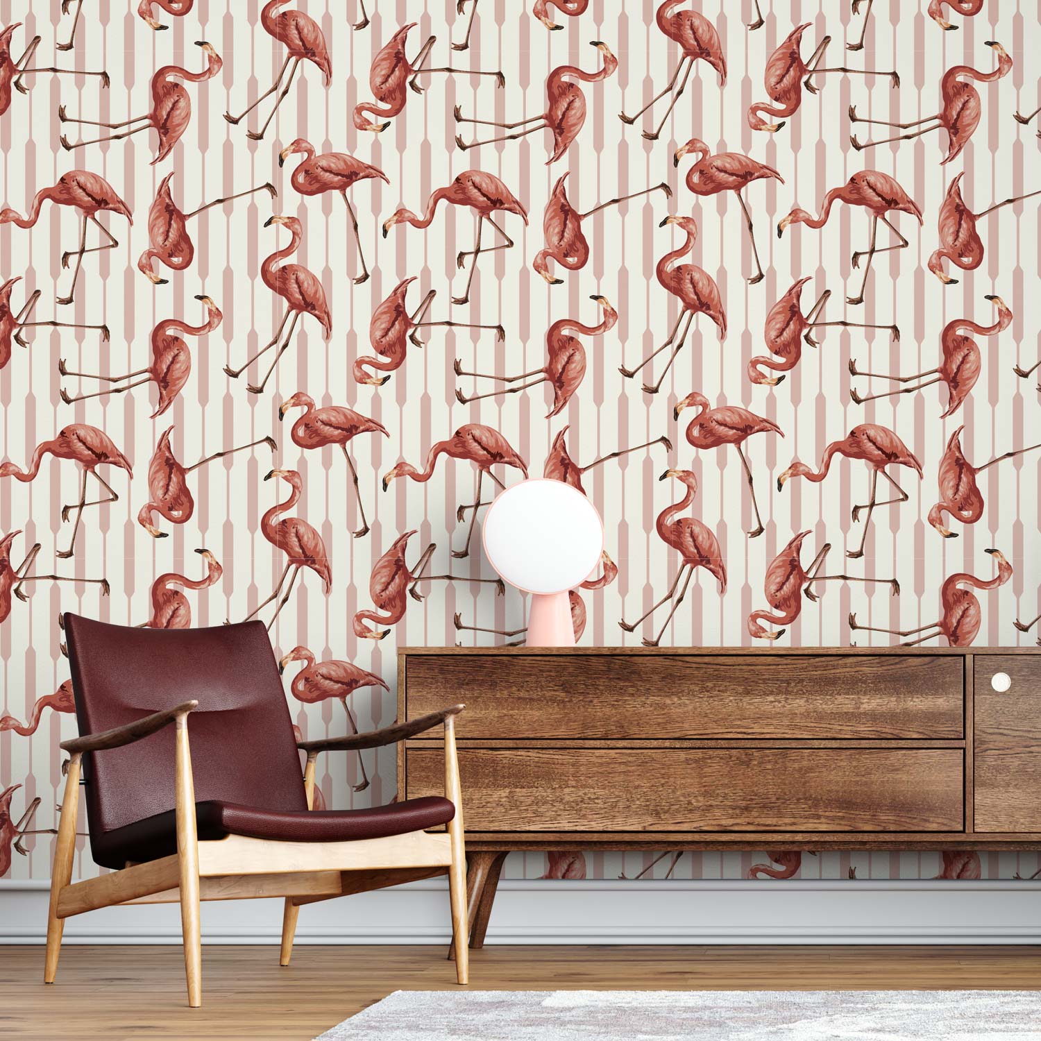 ESTHER - Papier peint flamant rose salon