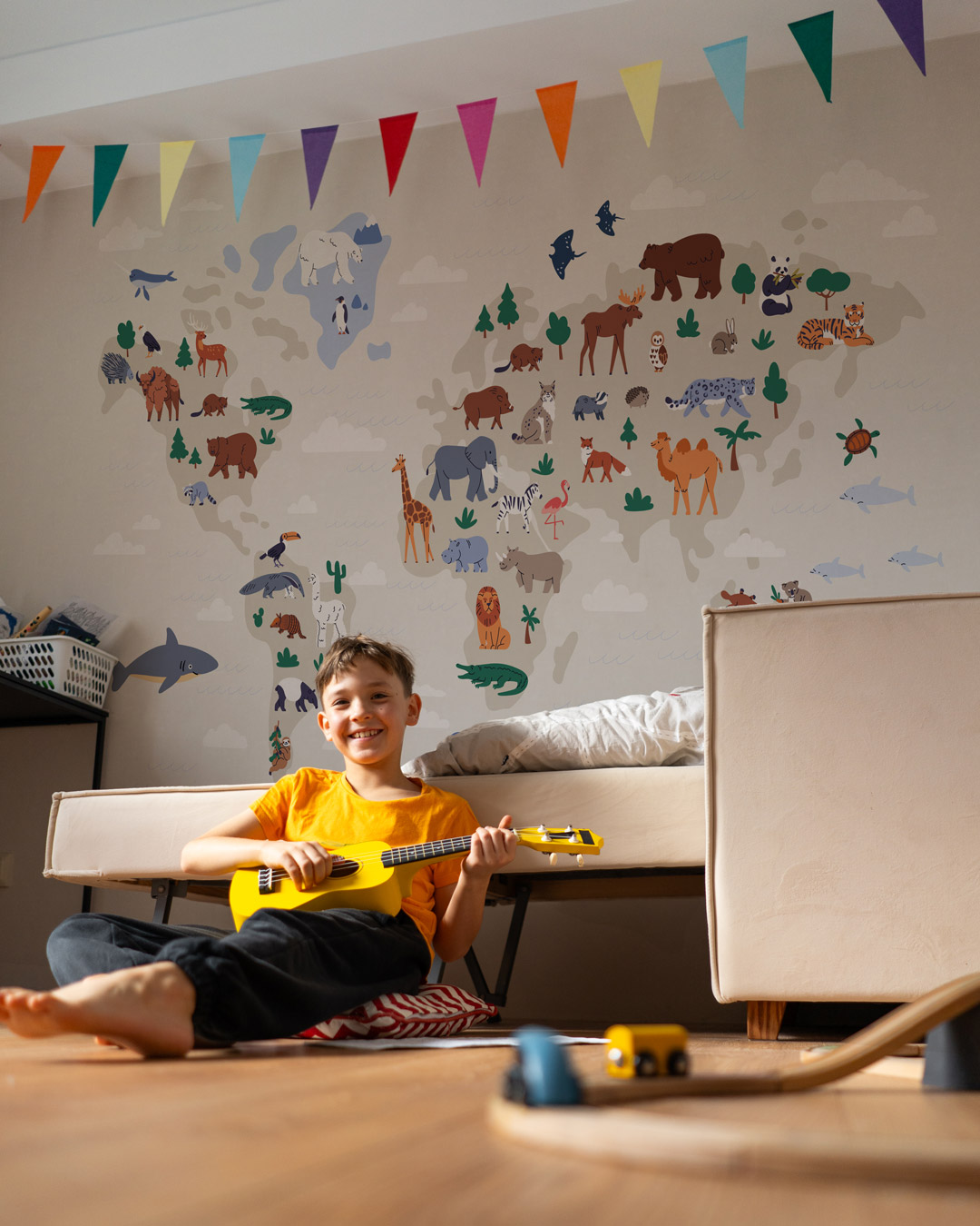 FELIX - Papier peint carte du monde bébé chambre garçon