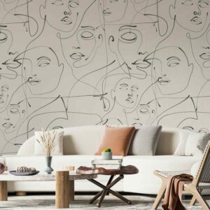 JULIETTE - Papier peint visage femme noir et blanc salon