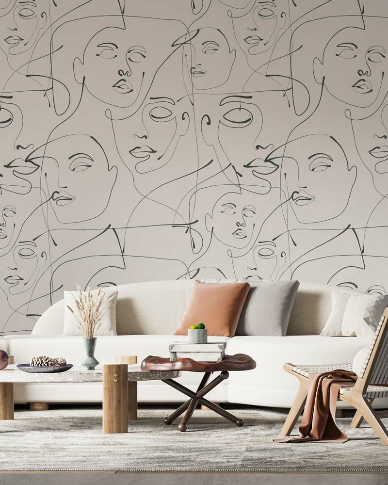 JULIETTE - Papier peint visage femme noir et blanc salon