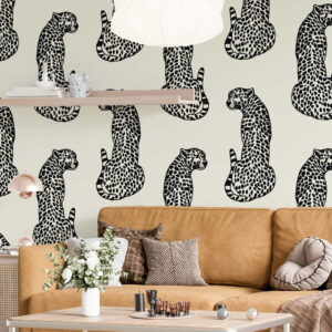 LEOPOLD - Papier peint noir et blanc léopard salon