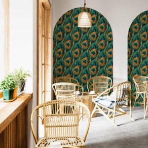 MARGAUX - Papier peint plume de paon café