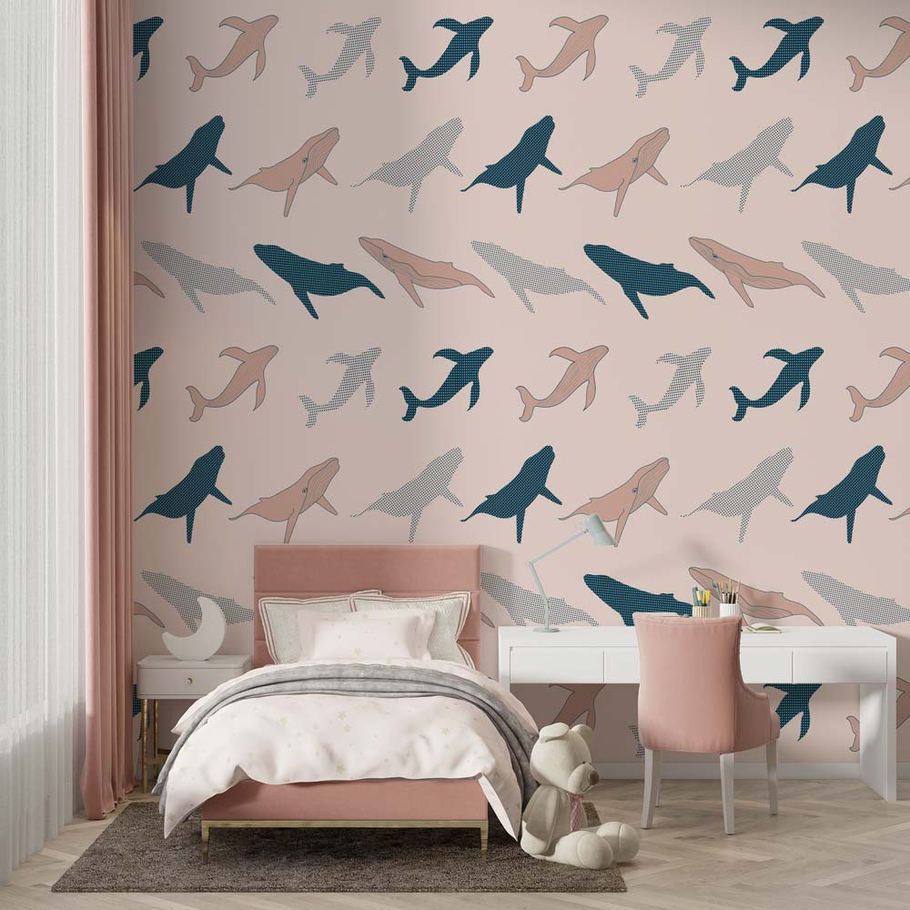 ROSE - Papier peint baleine enfant chambre fille