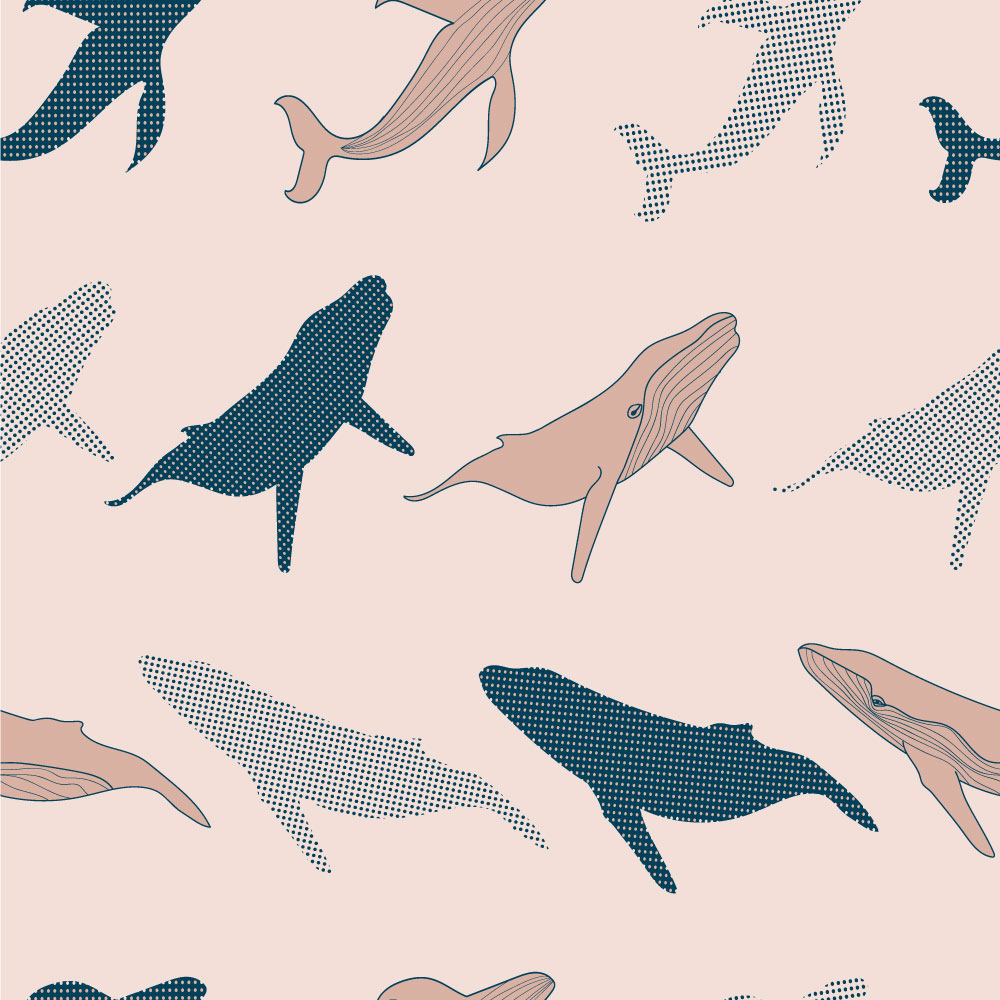 ROSE - Papier peint baleine enfant