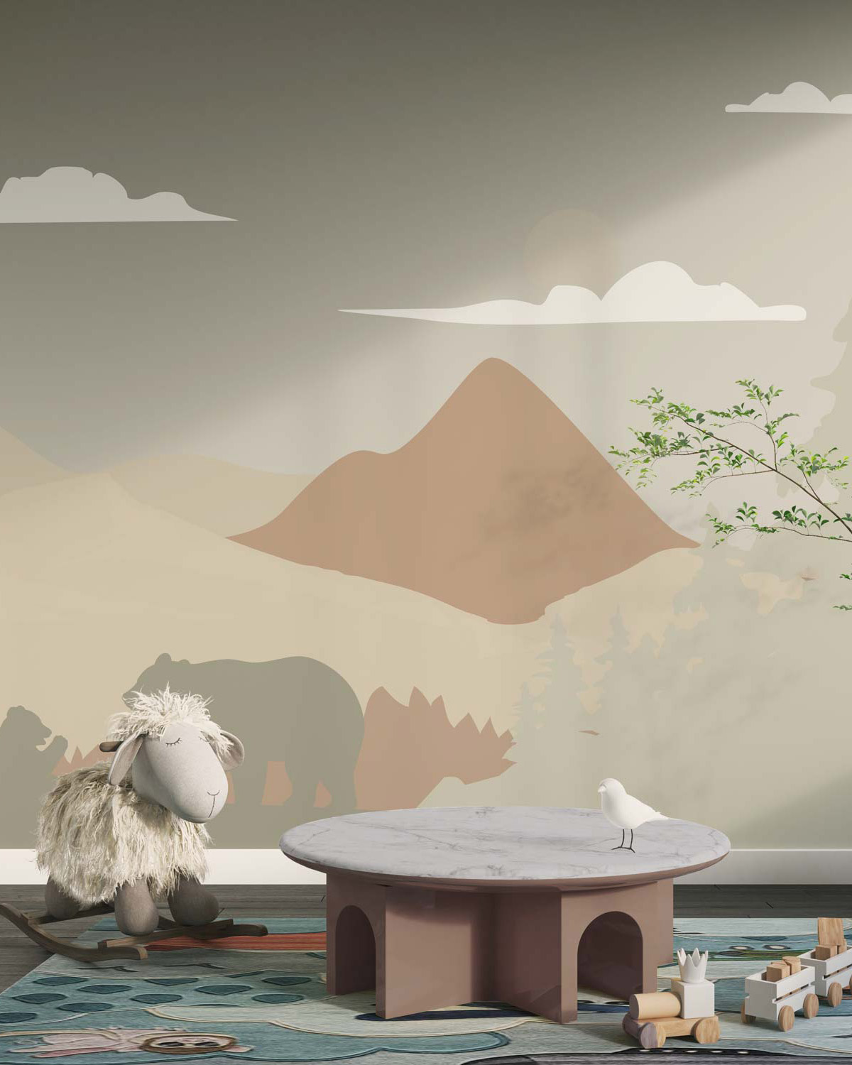 THOMAS - Papier peint panoramique montagne enfant chambre bébé