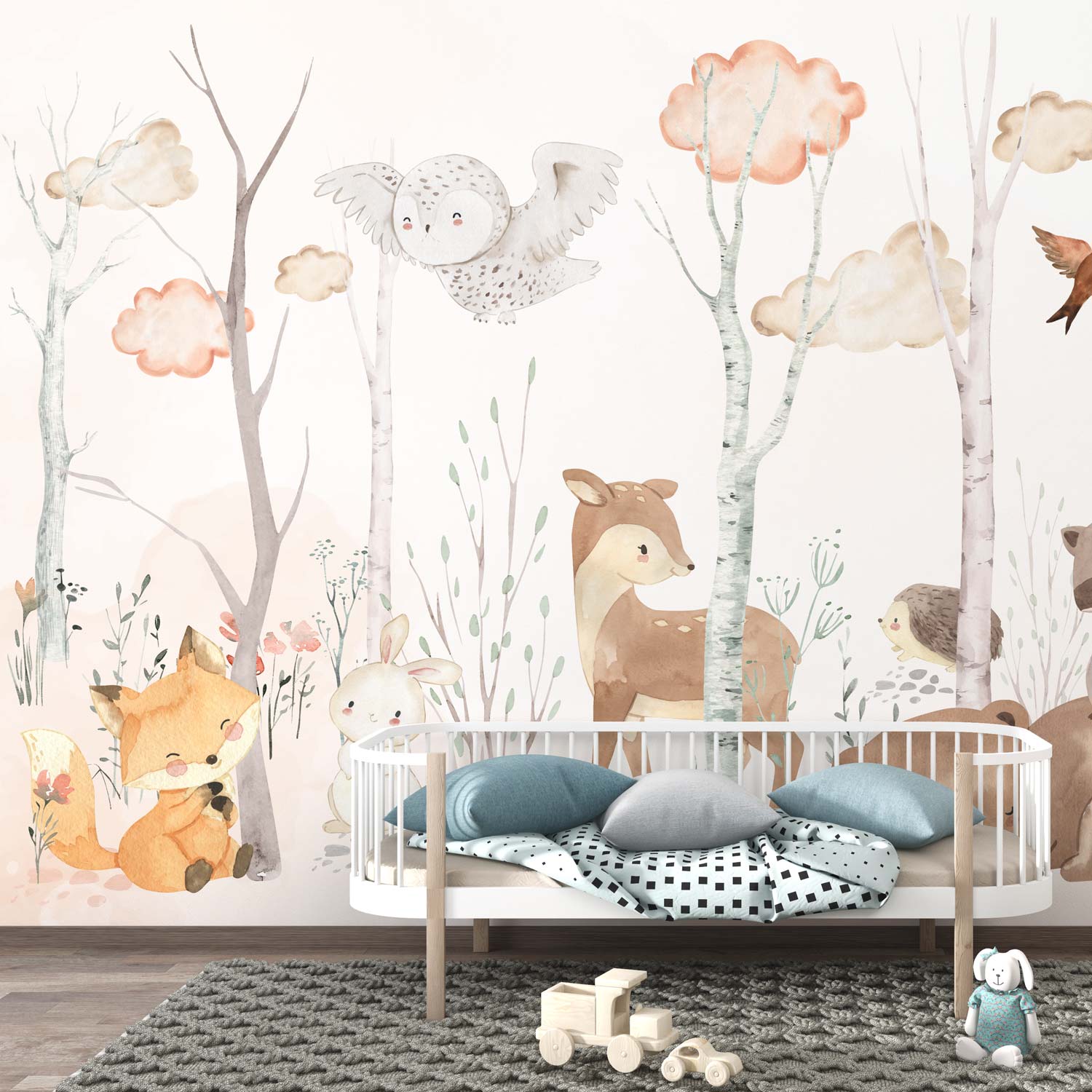 YOHAN - Papier peint panoramique animaux de la foret chambre bébé