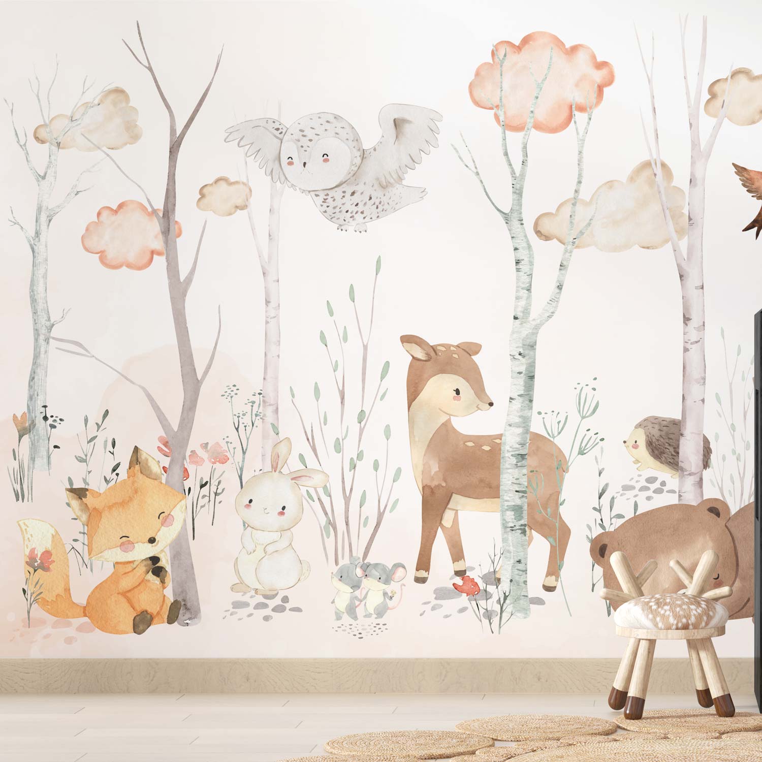 YOHAN - Papier peint panoramique animaux de la foret chambre bébé