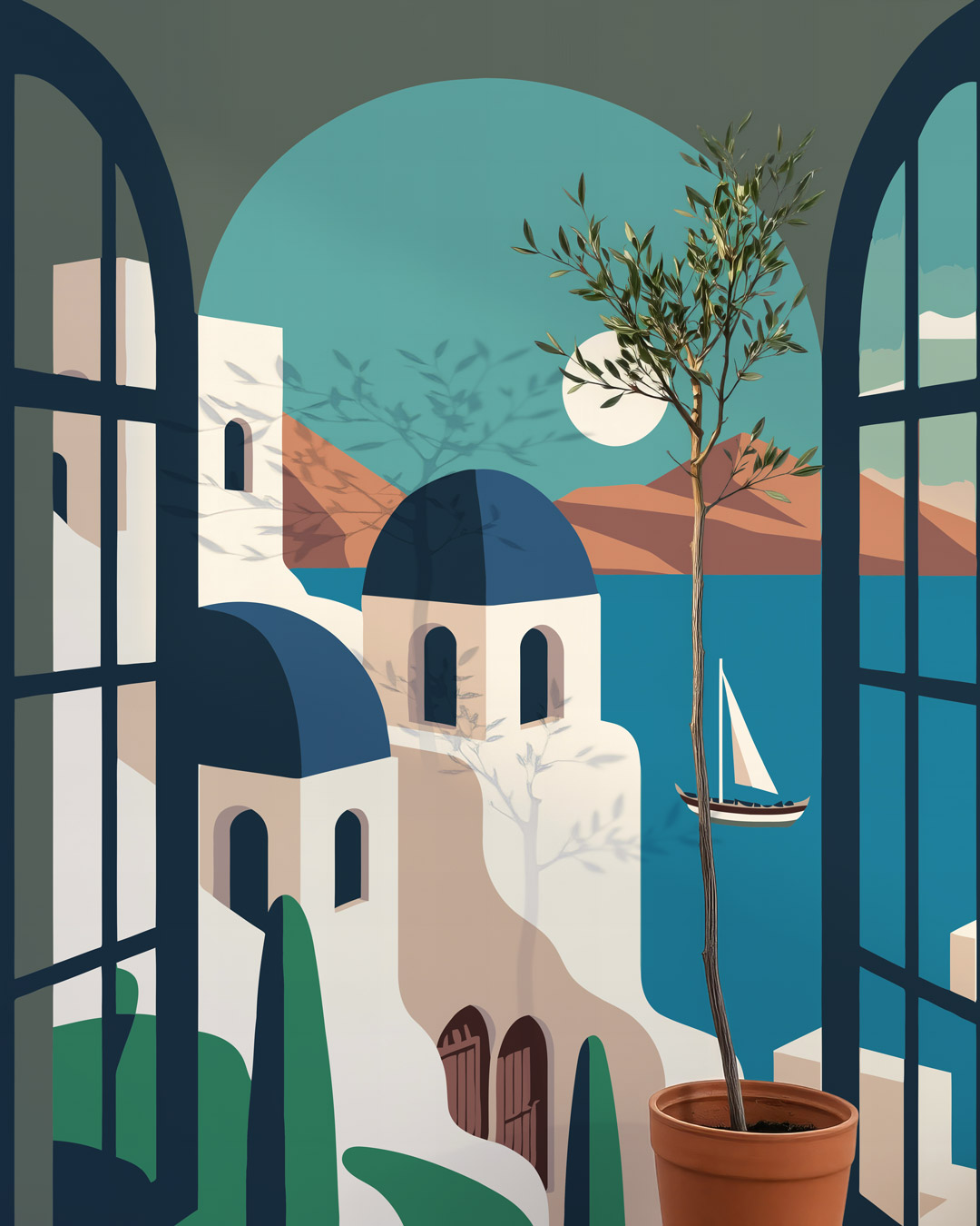 ARIANA - Poster géant fenêtre sur Santorin salon