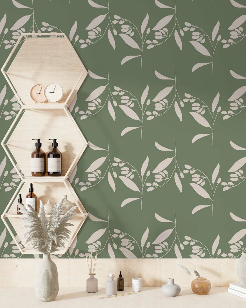 ARMAND - Papier peint feuilles de tilleul salle de bain