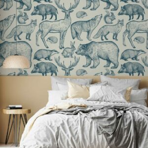 AXEL - Papier peint animaux foret inspiration toile de jouy chambre