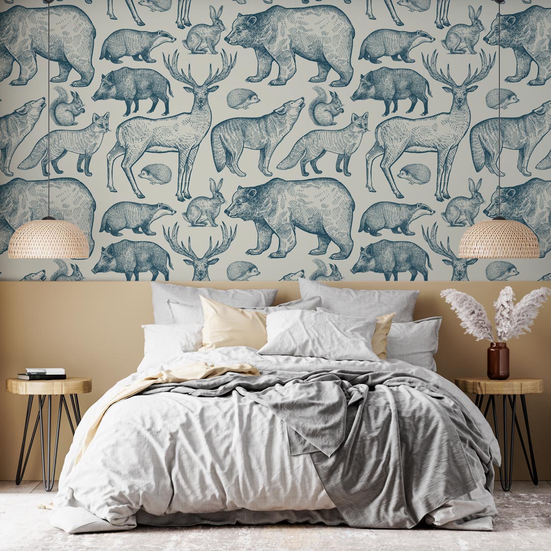 AXEL - Papier peint animaux foret inspiration toile de jouy chambre