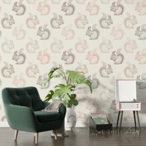 CELESTE - Papier peint écureuil rose chambre ado