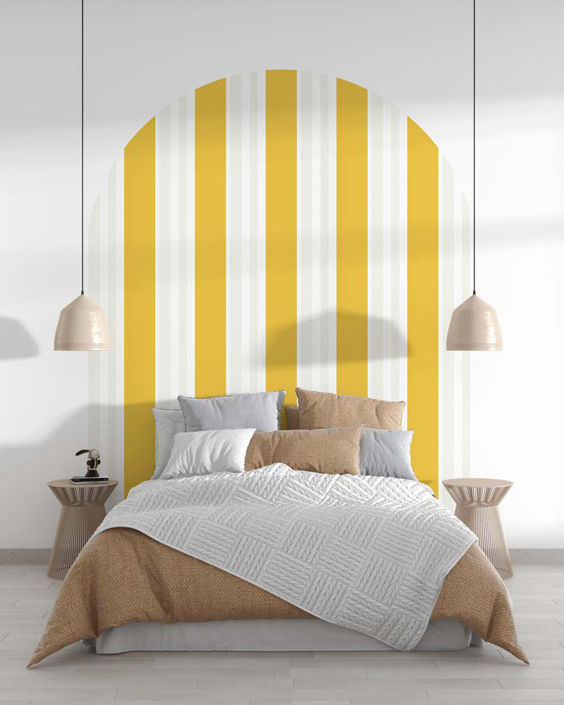 CHARLIE - Tête de lit rayée jaune et beige chambre