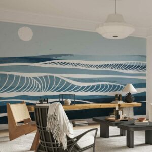 GUILLAUME - Papier peint mer panoramique bleu salon