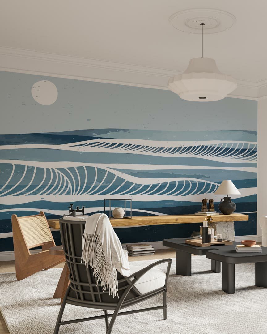 GUILLAUME - Papier peint mer panoramique bleu salon