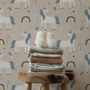 MADDY - Papier peint licorne arc en ciel chambre fille