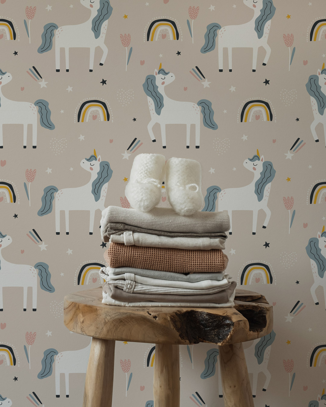 MADDY - Papier peint licorne arc en ciel chambre fille