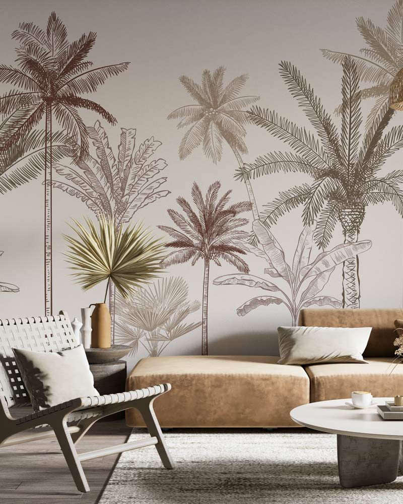 MAHAUT - Papier peint palmier marron salon