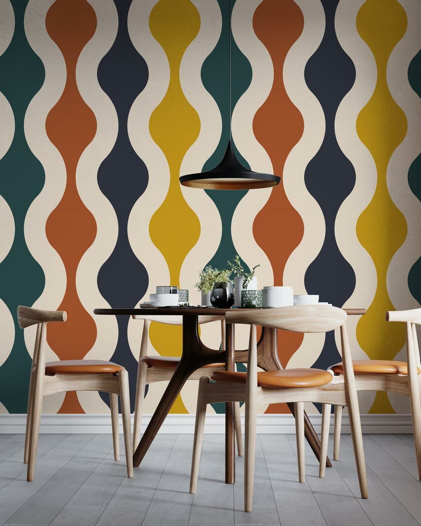 MARION - Papier peint panoramique vintage coloré salle à manger