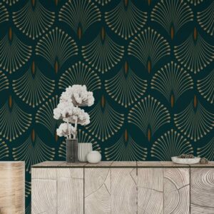 RAYMOND - Papier peint art déco feuilles chambre