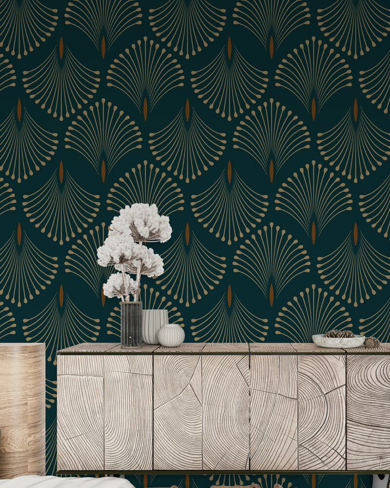 RAYMOND - Papier peint art déco feuilles chambre