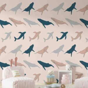 ROSE - Papier peint baleine enfant chambre bébé