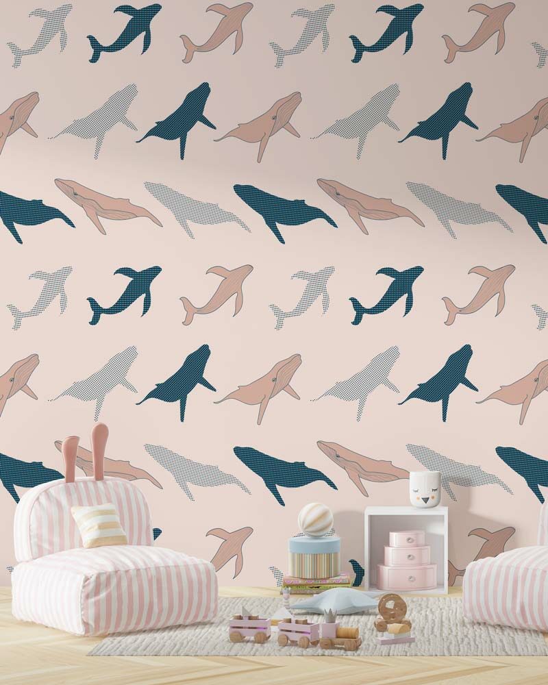 ROSE - Papier peint baleine enfant chambre bébé