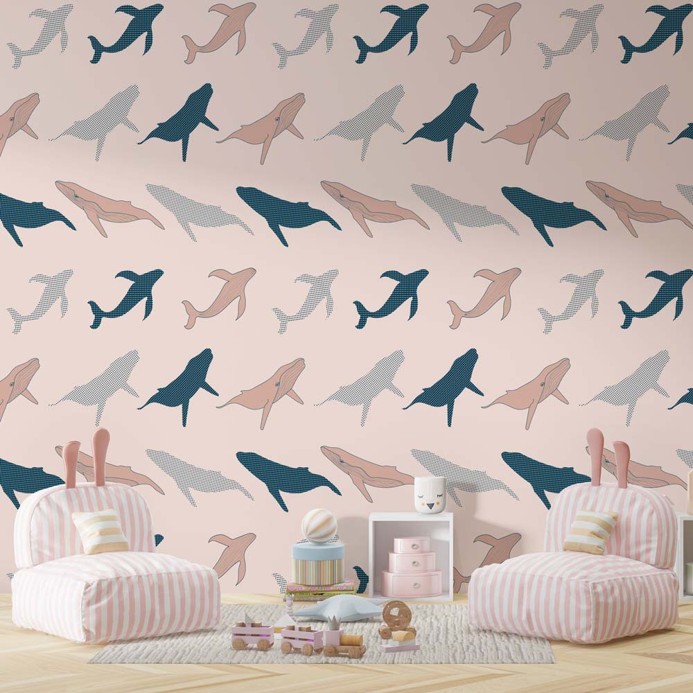 ROSE - Papier peint baleine enfant chambre bébé