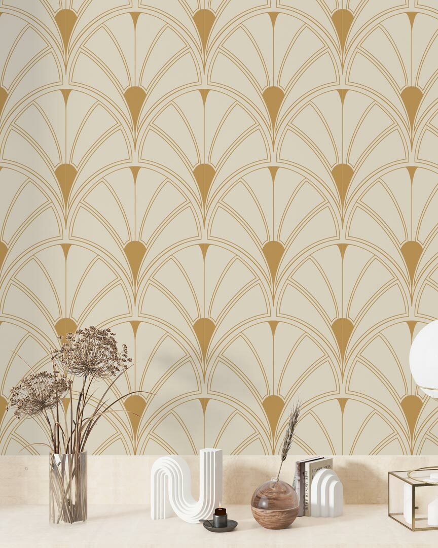 SOLANGE - Papier peint art déco palmier salle de bain