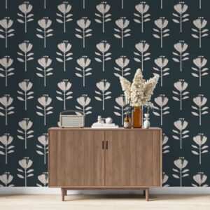 SUZANNE - Papier peint fleur noir et blanc entrée