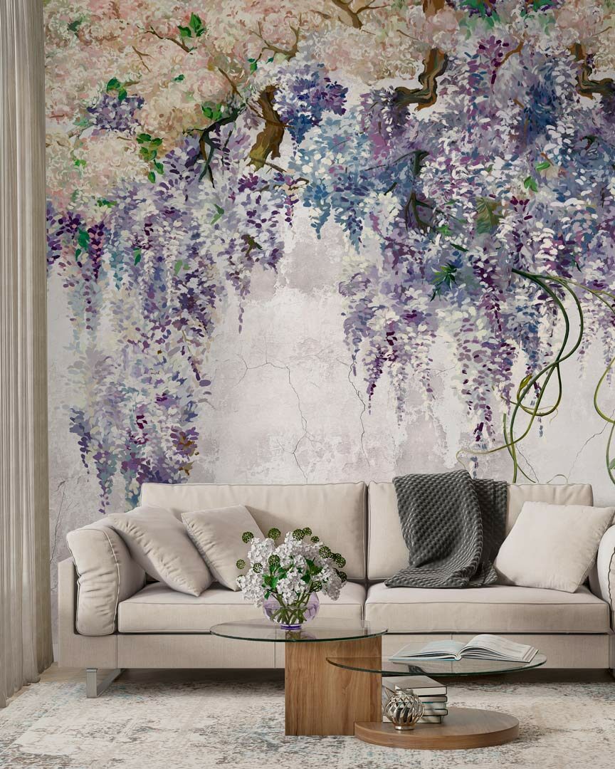 AGNÈS - papier peint panoramique glycine salon