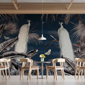 ALEXANDRE - papier peint oiseaux bleu cafétéria