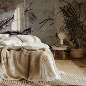 ALEXANDRE - papier peint oiseaux gris chambre