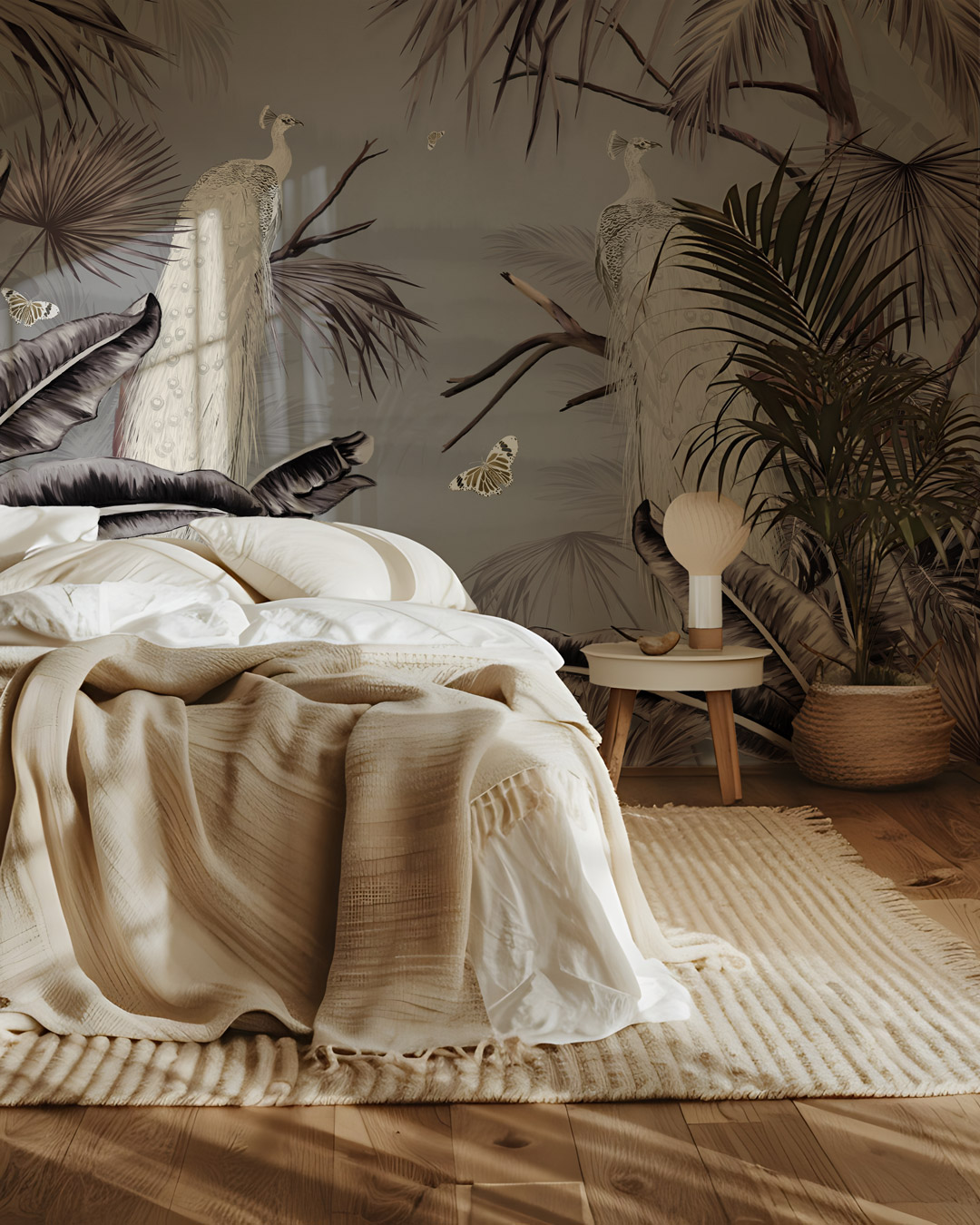 ALEXANDRE - papier peint oiseaux gris chambre