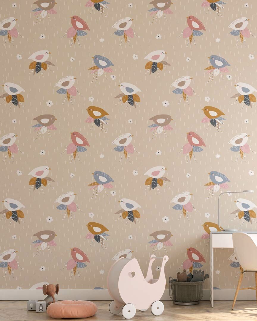 ALYSSIA - papier peint oiseau chambre fille salle de jeux