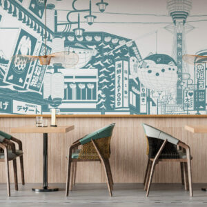 AMAYA - papier peint panoramique Tokyo bleu restaurant