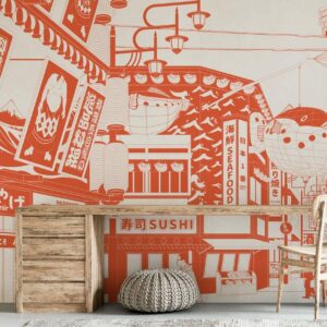 AMAYA - papier peint panoramique Tokyo orange bureau