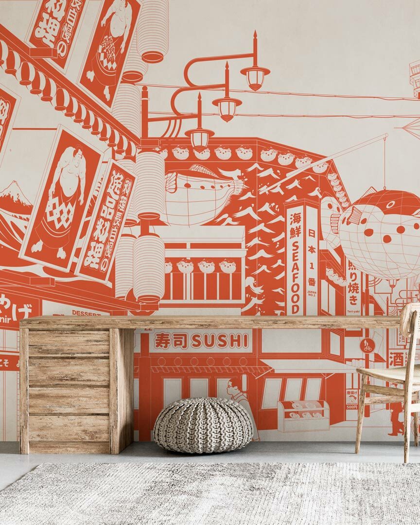 AMAYA - papier peint panoramique Tokyo orange bureau