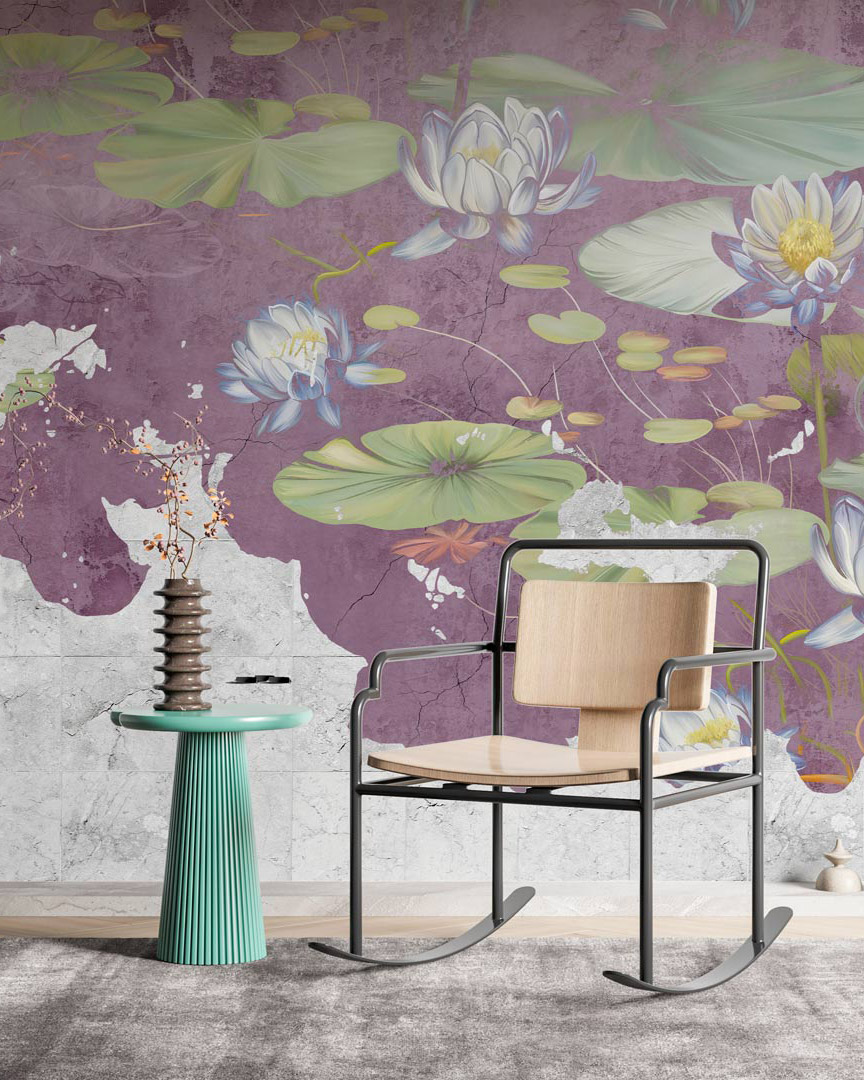 AMBRE - papier peint nénuphar panoramique salon