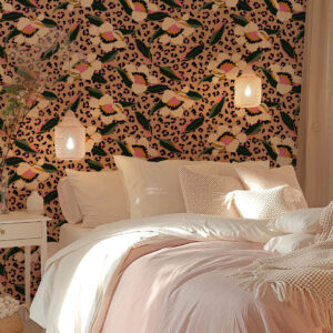 CAPUCINE - papier peint fleuri print léopard chambre