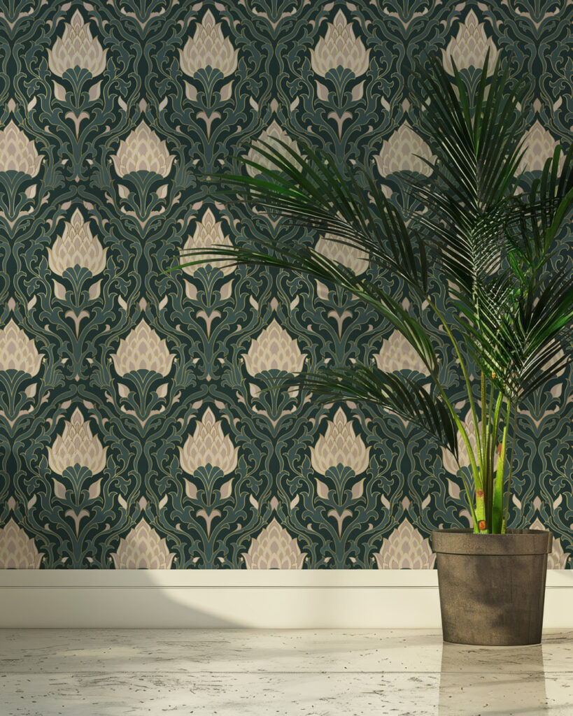 DOMITILLE - Papier peint fleur d'artichaut salon