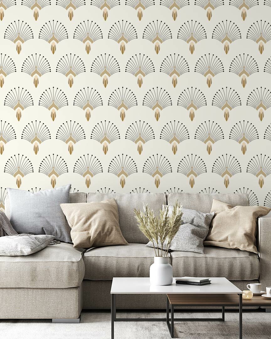 EBBANE - papier peint motif palmier art déco salon