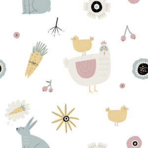 ELINE - Papier peint poule et lapin bébé