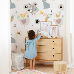 ELINE - papier peint poule et lapin bébé chambre fillette