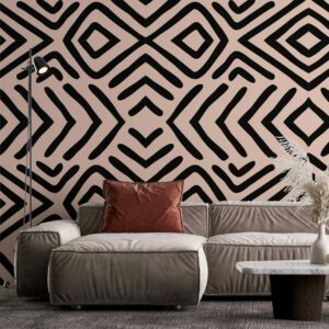 LÉA - papier peint panoramique géométrique noir et blanc salon