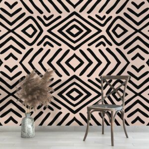 LÉA - papier peint panoramique géométrique noir et blanc entrée