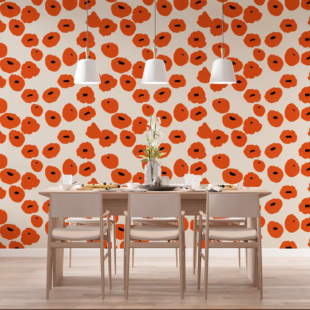 LÉNA - papier peint motif coquelicot salle à manger