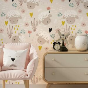 LILI - papier peint bébé mouton salle de jeux